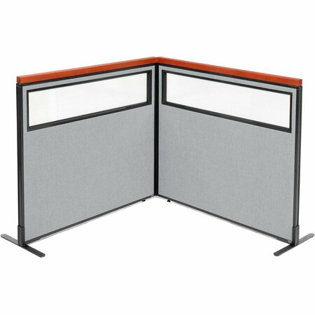 INTERION BY GLOBAL INDUSTRIAL Interion Deluxe Freestanding 2-Panel Corner Divider w/Partial Window 48-1/4inW x 43-1/2inH Gray 695016GY